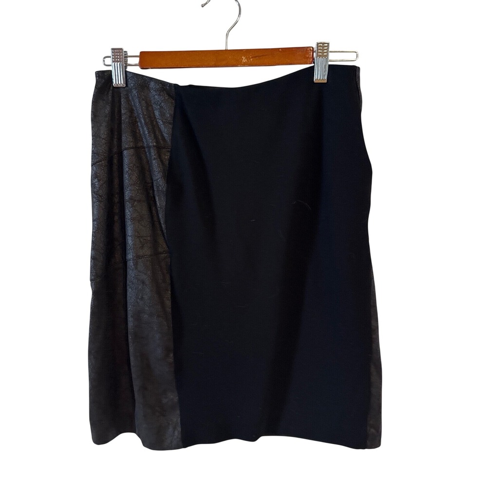 Lysse Black Faux Leather Panel Ponte Pencil Skirt Women's Sz M Stretch Chic Goth